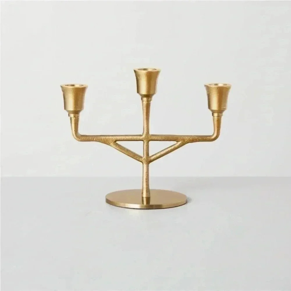 NWT Small 3ct Antiqued Metal Taper
Candelabra Brass‎ Finish - Hearth & Hand
